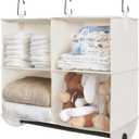 StorageWorks Hanging Closet Organizer with Garment Rod, 4 Section Closet Hanging Shelves, Hanging Clothes Cube Organizer, White & Ivory, 12 " D x 24 " W x 28" H