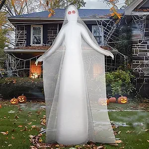 8FT Halloween Inflatables Outdoor Decorations Ghost Bride Halloween Decor Outside Blow Ups with Red Eyes LED Lights for Yard Indoor Lawn Party Porch Garden