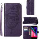 for iPhone 7/8 Plus Wallet Case, 6/6S Plus Case, Butterfly Floral Embossed, Wrist Strap, Card Holder Slots,Stand Leather Protective Flip Cover (Purple)