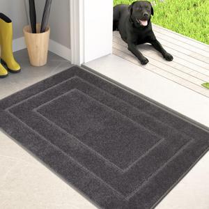 PURRUGS Dirt Trapper Door Mat 20in x 31.5in, Non-Slip/Skid Machine Washable Entryway Rug, Dog Doormat, Super Absorbent Welcome Mat for Muddy Wet Shoes and Paws, Grey (20" x 31.5")