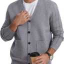 Men's Cardigan Sweater Button Front V-Neck Long Sleeve Knit Sweaters (Gray, XXL)