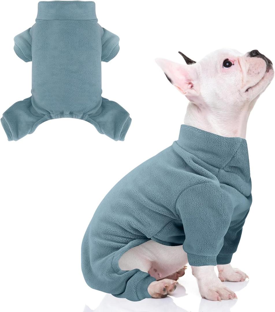 Fleece Dog Pajamas Turtleneck Thermal Dog Pjs Dog Jumpsuit Pet Outfits Warm Dog Onesie Soft Puppy Clothes for Small Sized Dogs and Cats (Blue, XX-Large)