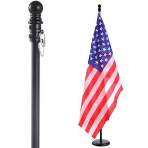 iElyiEsy 6FT Indoor Flagpole Kit with Black Ball Topper, Sectional Flag Pole with Round Base Stand, Premium Aluminum Pole Heavy Duty Flag Pole with US Flag for Schools, Office, Hall