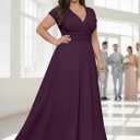 KOH KOH Womens 2026 Sexy Cap Short Sleeve V-Neck Flowy Cocktail Gown (Purple, XXL)