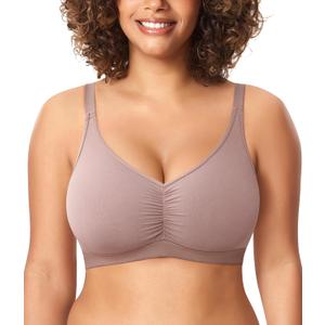 BRABIC Wireless Bras for Women Full Coverage Comfortable No Underwire Everyday Bras Comfort V Neck Push Up Bralettes (Beige, S)