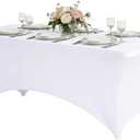 CWK 6FT Stretch Spandex Table Cover for Rectangular Tables - Elastic Fitted Tablecloth for Folding Tables, Wrinkle Resistant, Durable Table Protector for Parties,Weddings,Banquets &Events (White)