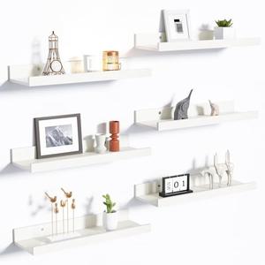 upsimples Floating Shelves for Wall, Wall Shelves for Decor Storage Set of 6, Wall Mounted Wood Shelf for Bedroom, Living Room, Bathroom, Kitchen, Picture Ledge Shelf, White upsimples Floating Shelves for Wall, Wall Shelves for Decor Storage Set of 6, Wall Mounted Wood Shelf for Bedroom, Living Room, Bathroom, Kitchen, Picture Ledge Shelf, White