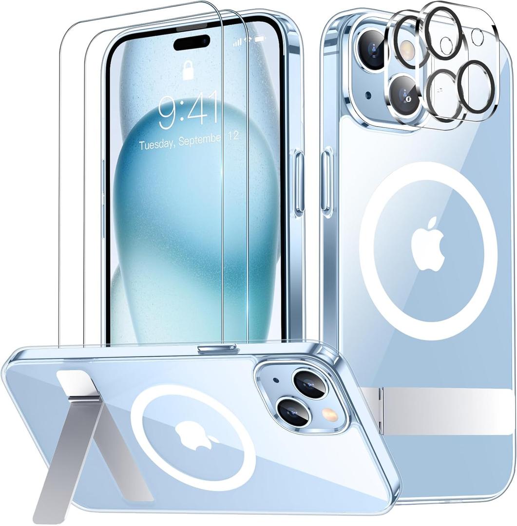 SPIDERCASE Magnetic for iPhone 15 Plus Case/iPhone 14 Plus Case, [3 Stand Ways][ Military Grade Drop Protection] with Invisible Stand Shockproof Slim Case, Clear
