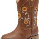 Motasha Floral Embroidered Girls Cowgirl Boots Western Cowboy Boots For Toddler To Big Kids Square Toe Mid Calf Side Zipper Horse Riding Birthday. M7125 Sf Brown 10