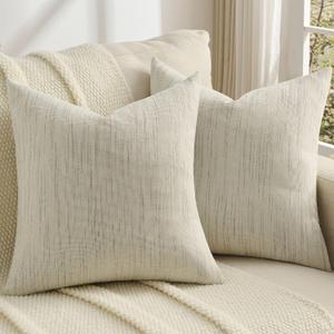 FUTEI Cream Chenille Throw Pillow Covers 18x18 Inch Set of 2,Soft & Cozy Meteor Dotting Textured Cushion Cases,Modern Home Decor for Couch Living Room