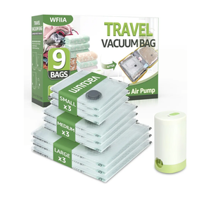 Vacuum Bags for Travel with Rechargeable air Pump, 9 Packs of 3 Sizes Vacuum Seal Bags for Clothing (9 Combo Set)