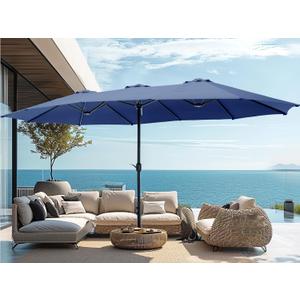 PHI VILLA 15ft Large Patio Umbrellas with Base, Outdoor Double-Sided Rectangle Market Umbrella for Pool Lawn Garden, Haze Blue