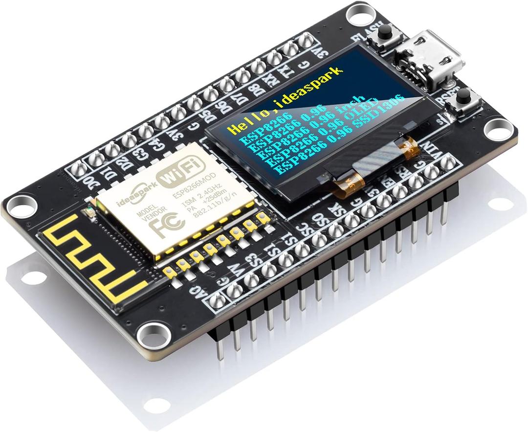 NodeMCU ESP8266 Development Board with 0.96 Inch OLED Display, CH340 Driver, ESP-12E WiFi Wireless Module, and Micro USB Works Great for Arduino IDE/Micropython Programming (Pin Header Soldered)