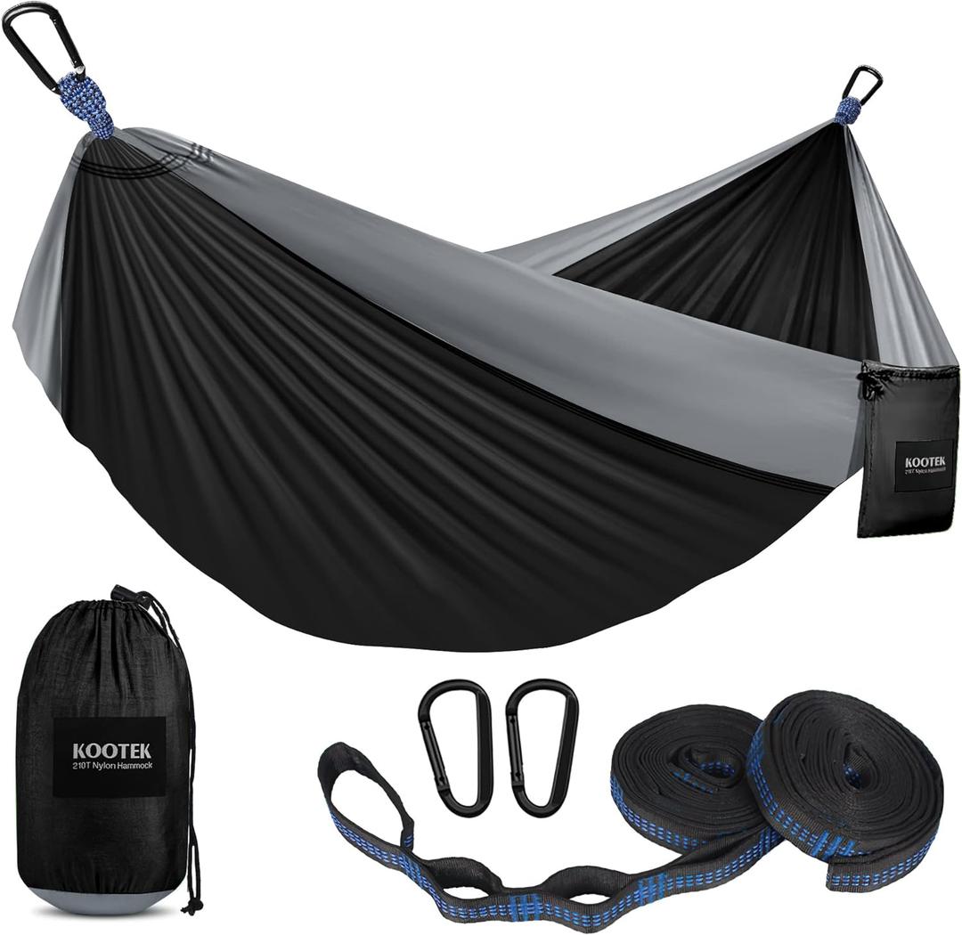 Kootek Camping Hammock, Portable Hammocks with Tree Straps & Attached Carry Bag, Camping Essentials Gear, Perfect for Outside Indoor Hiking Beach Backpack Travel (Large, Black & Grey)