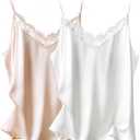 Ekouaer Women's 2 PCS Cami Top Satin Tank Top Adjustable Spaghetti Strap Camisole (Medium, White & Champagne)
