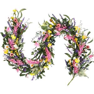 Bibelot70inch Spring/Summer Garland with Flowers, Artificial Fake Flower Greenery Garland with Daisies, Lavender for Baby Shower Wedding Mantle Party Table Centerpiece All Season Decor