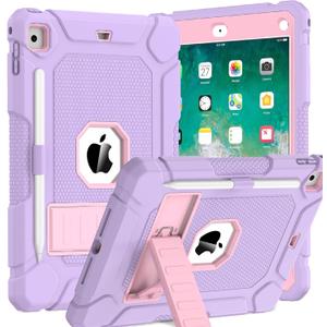 BMOUO Case for iPad 6th 5th Generation (iPad 9.7 inch, 2018/2017), Shockproof Protective iPad 9.7 Case with Built-in Stand/Pencil Holder for iPad 6th/5th Gen, Air 2, Light Purple