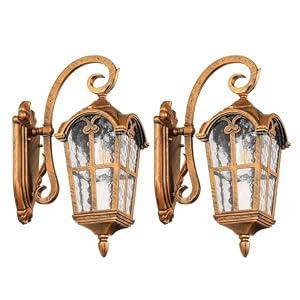 Zanritelit 17.1" H Gold Outdoor Wall Lights - Waterproof & Anti-Rust Aluminum Porch Light Wall Mount, Hammered Exterior Lighting Fixtures, Outside Wall Lantern for Patio, Doorway, Garden, 2 Pack