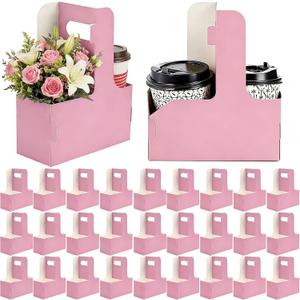 50 Pack 2 Cup Drink Carrier with Handle 2 or 4 Cup Kraft Paperboard Drink Cup Carrier Portable for Delivery Coffee Beverage Cup Holder Valentine Decor