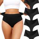 LEVAO 4 Pack Tummy Control Thong for Women High Waist Seamless Underwear | Postpartum Gentle Compression, No Panty Lines Under Leggings, Tame the Tummy Flab, No Show Shaper S-XXL (XXL)