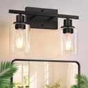 Matte Black 2-Light Bathroom Vanity Light with Clear Glass Shades  Modern Bathroom Light Fixtures & Vanity Lights for Mirror