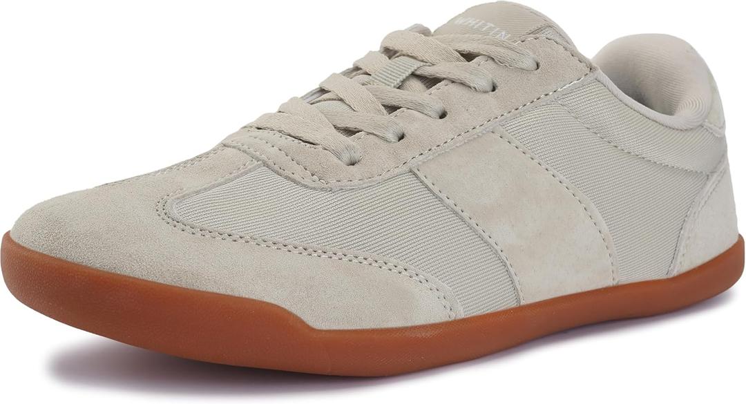 WHITIN Women's Wide Toe Box Barefoot Shoes | Fashion Suede Patchwork Design | Zero Drop Sole (9.5 Wide, Beige Gum)