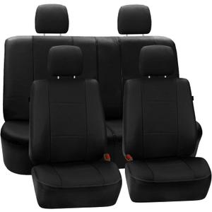 FH Group Full Set Faux Leather Car Seat Covers for Low Back Front Seat Covers, Airbag Compatible, Split Bench Rear Seat, Universal Fit for SUV, Sedan, Black