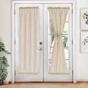 Melodieux Semi Sheer French Door Curtains 72 Inches Long, Linen Look Rod Pocket Privacy Drapes for Patio Sliding Glass Door Window, Beige, 52 by 72 Inch, 2 Panels