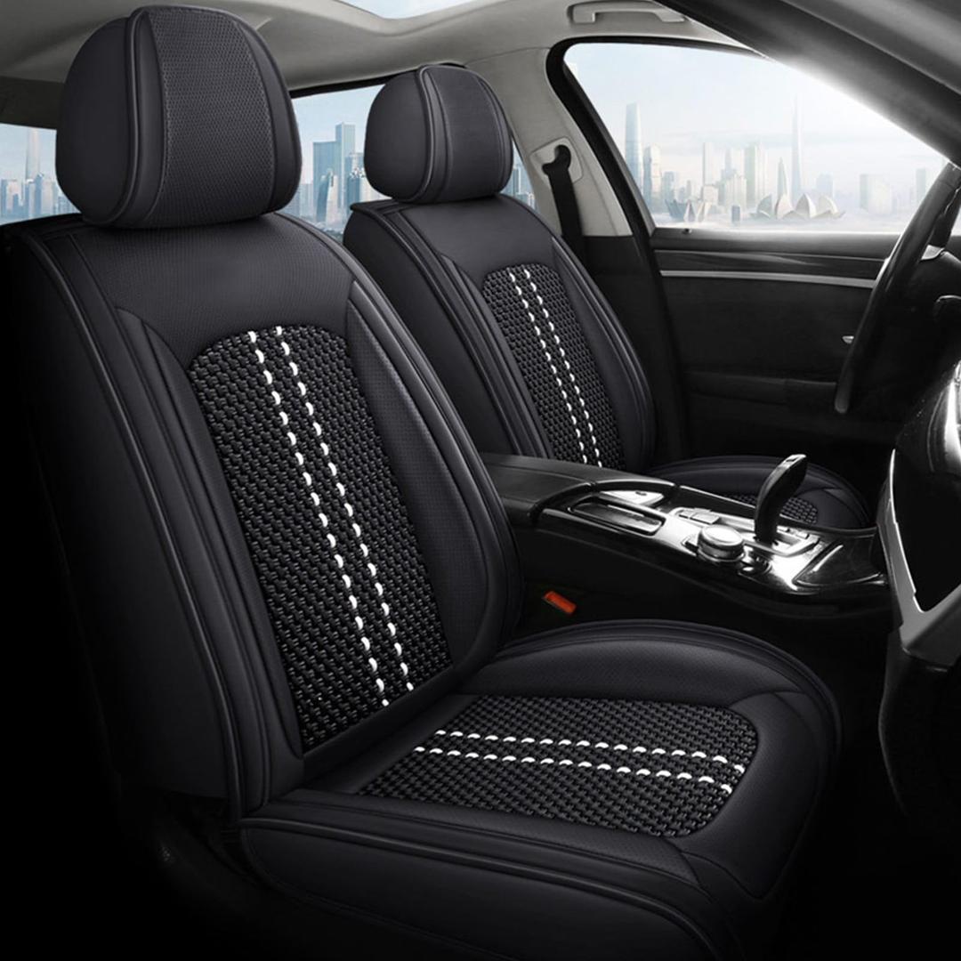 SecosAutoparts 5-Seat Car Seat Cover Full Set,Waterproof Leather Seat Covers Protector Universal Fit Most Cars Black Fit for Toyota Camry Fit for Hyundai Fit for Mercedes Benz Fit for Infiniti
