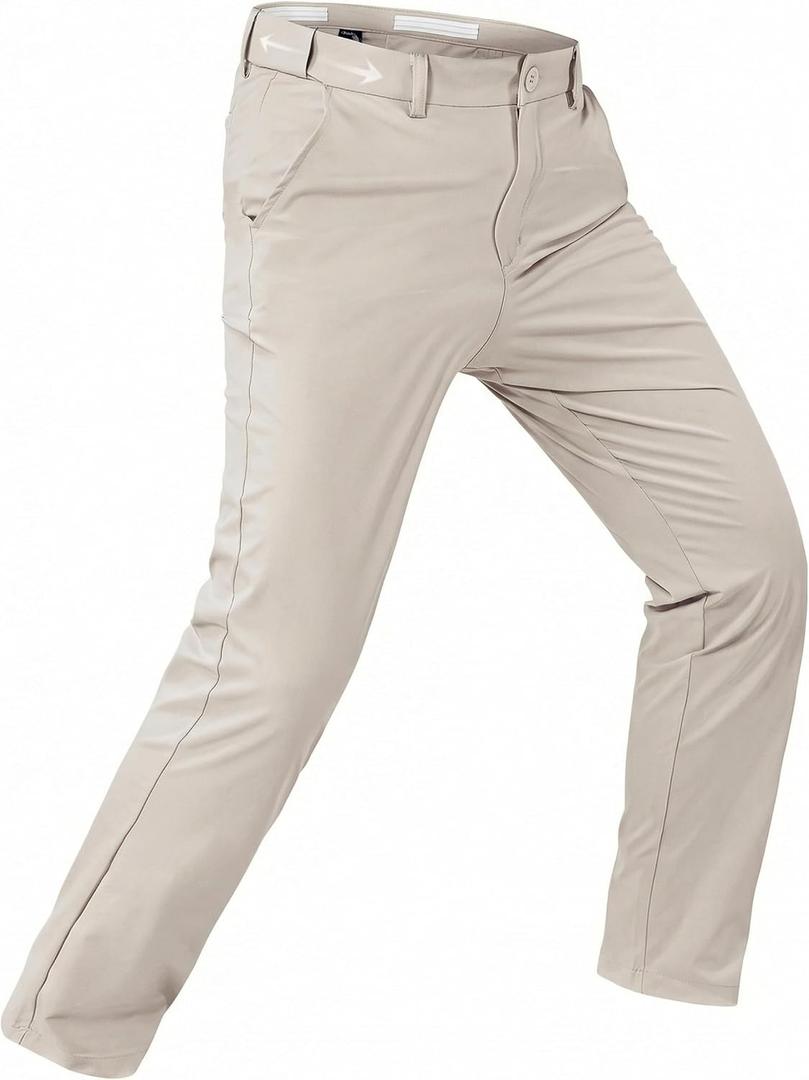 Rapoo Golf Pants Men Clasic Casual Work Stretch Elastic Waist Relaxed Slim Fit Mens Dress Pants32 Quick Dry Lightweight Waterproof Slacks Business Trousers Offwhite,34Wx32L (White)