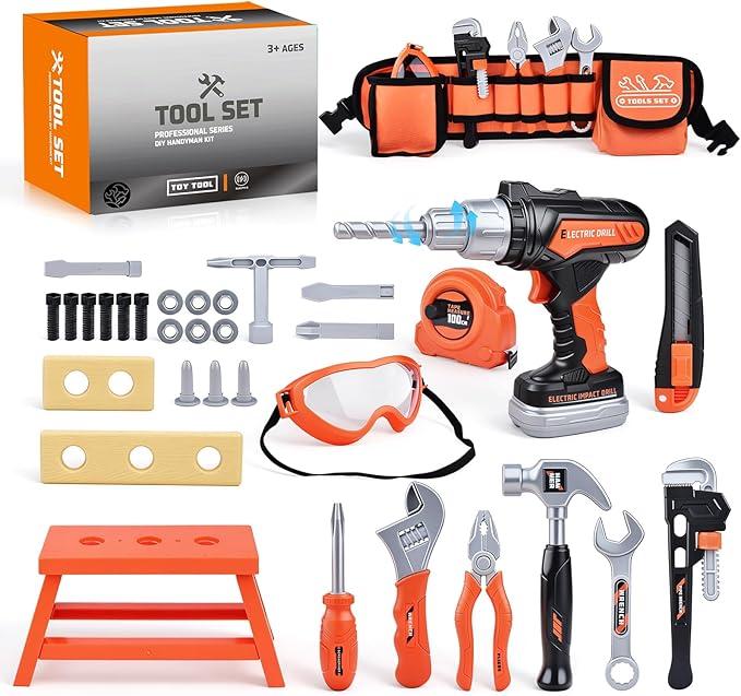 Kids Tool Set Toddlers Tool Kit Kids Toddlers Tool Belt 3 4 5 Year Old Construction Tools Toys for Boys Birthday Gifts Age 3 4 5