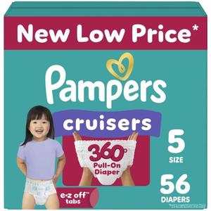Pampers Diapers - Cruisers 360 - Size 5, 56 Count, Babyproof up to 100% Leakproof Pull-On Diaper