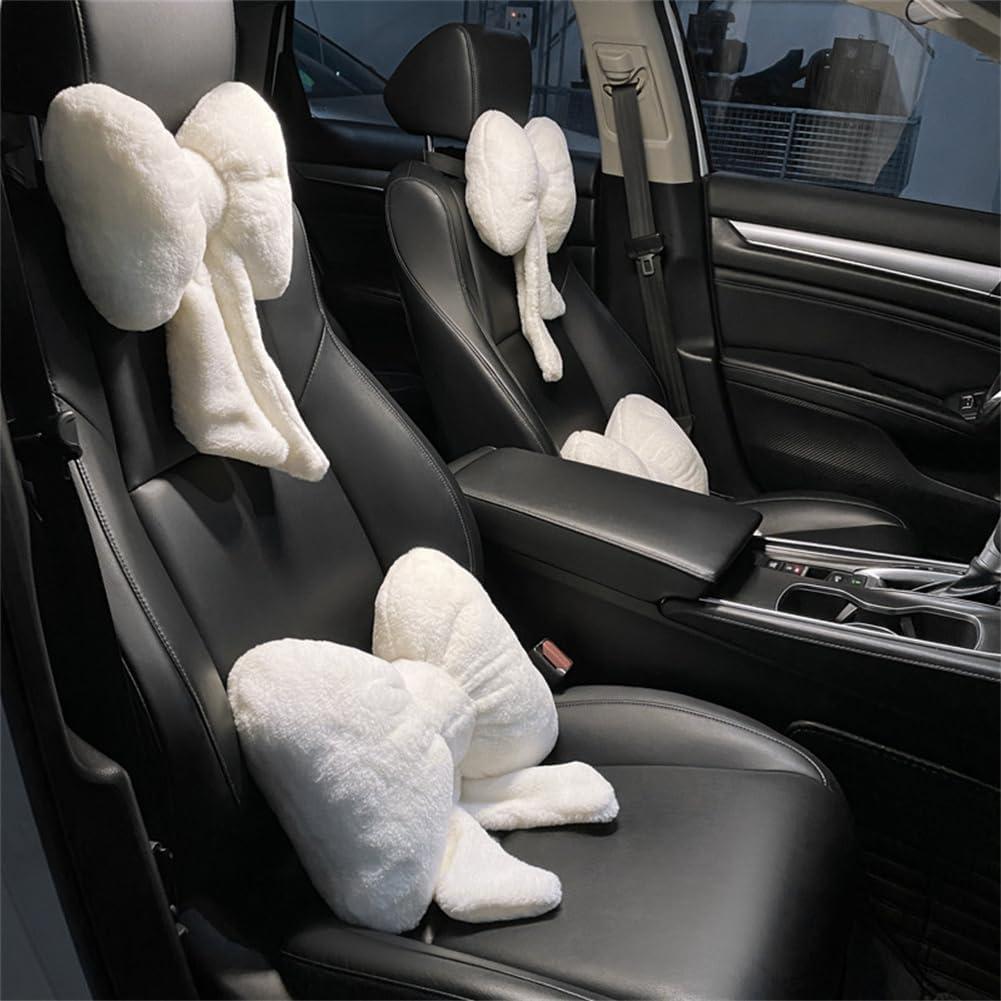 LYFJMUS 4 Pack Plush Bow Car Headrest Pillow and Lumbar Support Pillow Soft Butterfly Car Neck Pillows for Driving Cars Decor