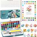 Watercolor Workbook, Water Coloring Book, 12 Different Patterns of Original DIY Designs, 50 Colors Watercolor Paint Set with Palette and Brush, Beginner-Friendly Watercolor Workbooks (Bouquets)