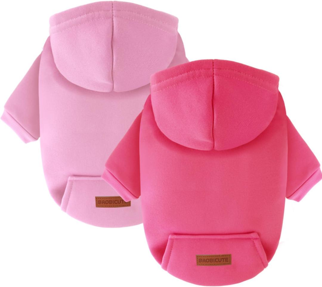 2 Pack Dog Hoodie Warm Hood Dog Sweater Cold Weather Small Dogs Sweatshirt Comfort Pet Clothes for Small Medium Dogs with Pockets Cats Chihuahua Clothes for Male Female Girl Boy Sporty Daily Wear (XXS (Back: 7.8",Chest: 11.8"), Rose+Pink)