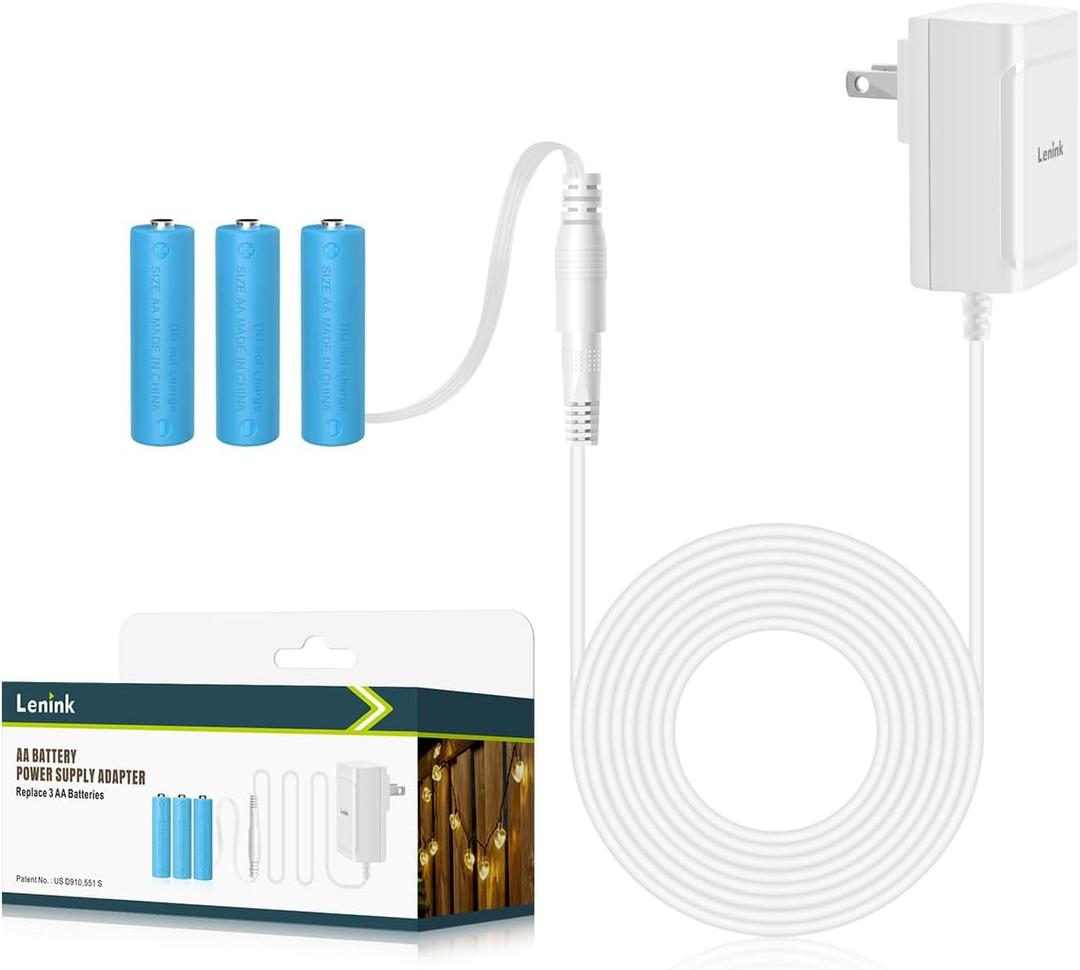 Lenink AC Power Supply Adapter for 3 AA Battery, AA Battery Replacement Adapter for LED Light, Decorations (White)