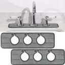 Teenyyou 2 Pcs Faucet Mat for Kitchen Sink Splash Guard for Kitchen Sink Faucet Dish Drying Mat for Bathroom Sponge Holder(Dark Gray,3 Round Holes)