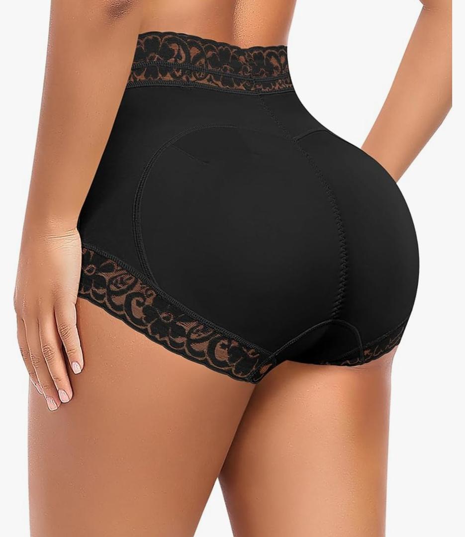 DERCA Butt Lifting Panties Padded Underwear for Women Booty Pads Butt Enhancer Lace Shapewear Panty Black, XS