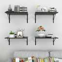Deep Floating Wall Shelves - 4 Sets of 12 Inch Wide Black Wood Shelves for Bathroom, Bedroom, Kitchen, Living Room
