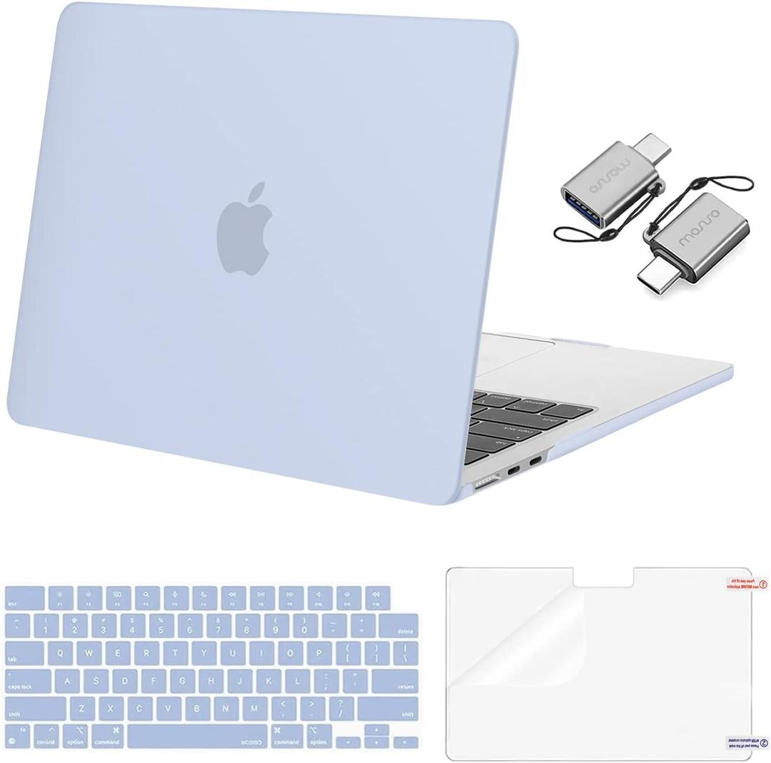 MOSISO Compatible with MacBook Air 13 inch Case M5 2026 M4 2025 M3 M2 2024-2022 A3449 A3240 A3113 A2681, Hard Shell&Keyboard Cover&Screen Film&Type C for MacBook Air 13.6 inch Case, Pastel Blue