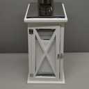 TRIROCKS Set of 2 Farmhouse Wood Lantern 17.5''&24.5'' Metal Decorative Outdoor Lantern with Tempered Glass Rustic Candle Holder for Thanksgiving Christmas Patio Garden Indoor Outdoor(White Rectangle)