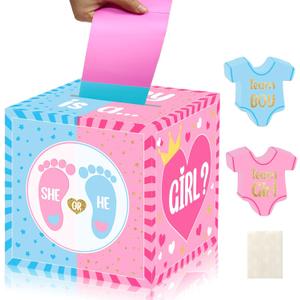 Baby Gender Reveal Pull Out Game , Voting Box with 60 Ballot Cards, Boy or Girl, Party Supplies,Pink and Blue