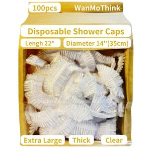 2 x 100PCS Disposable Shower Caps - Large Thick Clear Plastic Shower Cap for Women Reusable Waterproof and Men, Hair Cap for Deep Conditioning, Hotel Travel Essentials (22 inch)