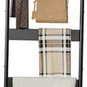 Blanket Ladder, 5-Tier Towel Holder with 4 Removable Hooks, Farmhouse Wall Leaning Decorative Rack Shelf, Wooden Towel Display Rack, Quilt Ladder for Living Room, Bedroom, Black (17.3"W x 63.0"L)