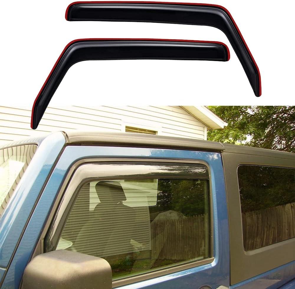 Side Window Visor Deflector Rain Guard,in-Channel Style Shatterproof Dark Smoke,2pc Window Shades fit for 2007-2018 Jeep Wrangler JK 2-Door Model 192328