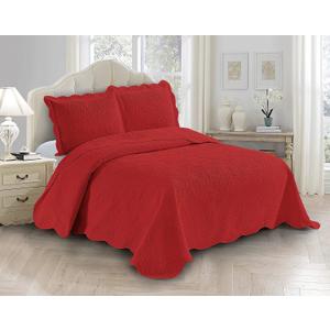Fancy Linen 3pc Embossed Coverlet Bedspread Set Oversized Bed Cover Solid Floral Daisy Pattern New # Allis (King/California King, Red)