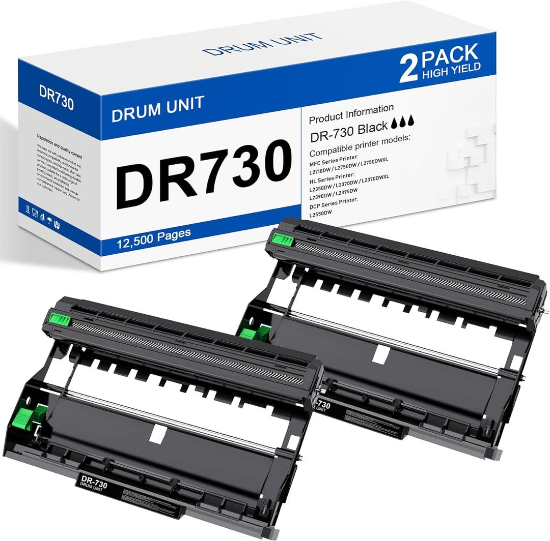 DR730 Drum Unit 2 Pack (NOT Toner) Replacement for Brother DR-730 DR730 Drum Unit Black MFC-L2710DW MFC-L2750DW HL-L2395DW HL-L2370DW HL-L2350DW HL-L2390DW DCP-L2550DW Printer