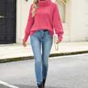 Libsorge Womens Oversized Turtleneck Sweaters Spring 2026 Lightweight Thin Ribbed Knit Button Cropped Pullover Top (Pink, L)
