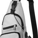 AMJ Crossbody Sling Bag Men Women, Casual Shoulder Backpack, Chest Daypack Satchel for Hiking Travel (Large, White Gray)