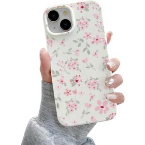QLTYPRI for iPhone 13 Case, Cute Pink Floral Flower Pattern Aesthetic Phone Case, Raised Camera Protection Soft Slim TPU Shockproof Protective Phone Cover for Girls Women - Pink